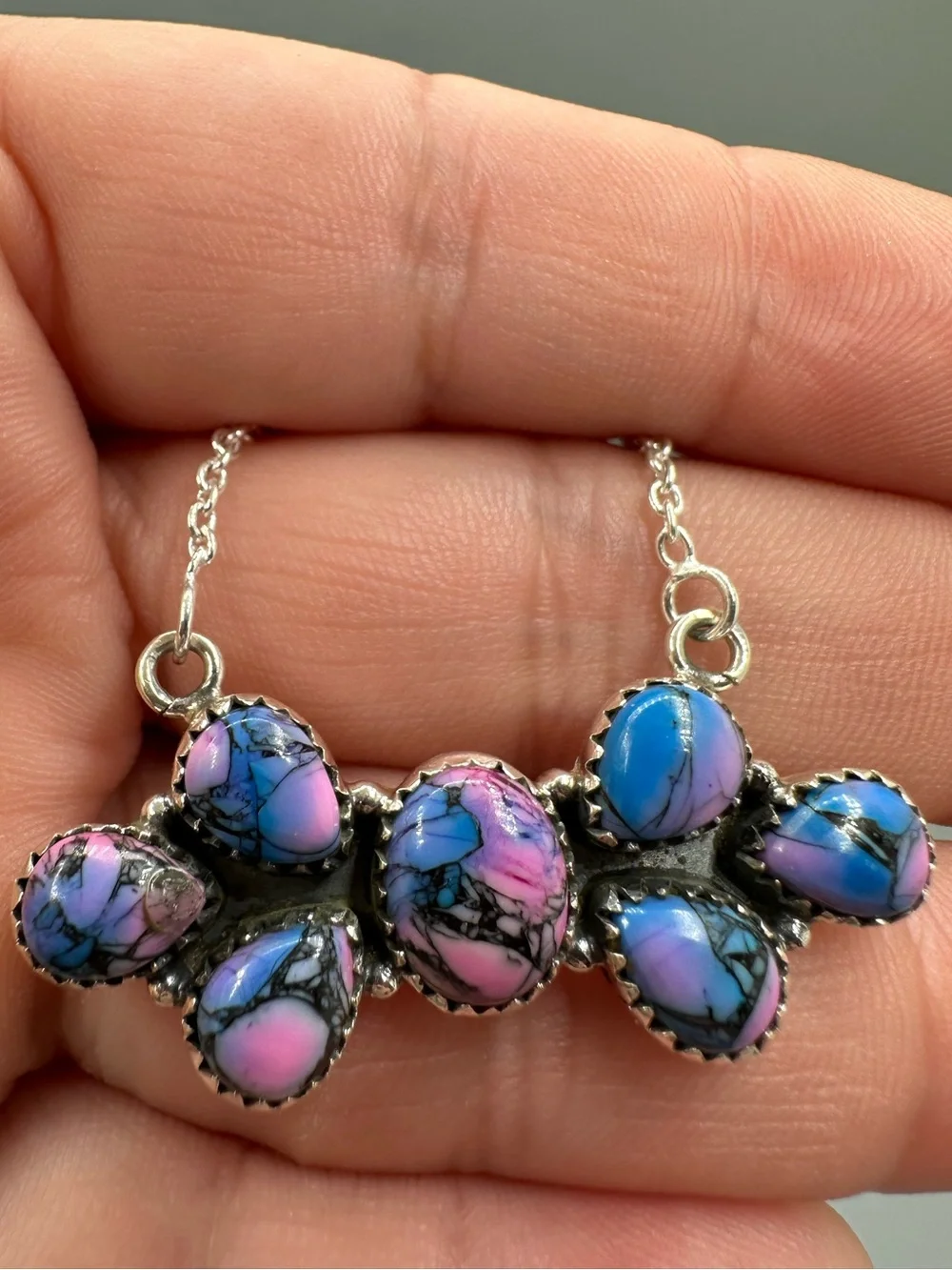 Monarch Dahlia Turquoise 925 Sterling Silver Cluster Pendant Necklace
